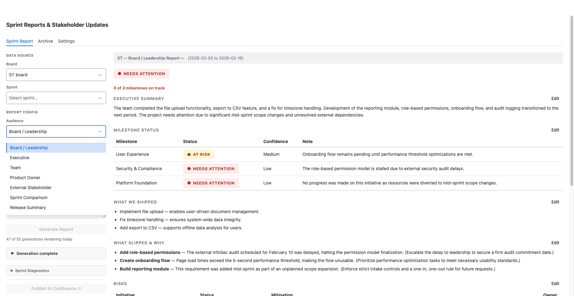 Report generator with audience cards